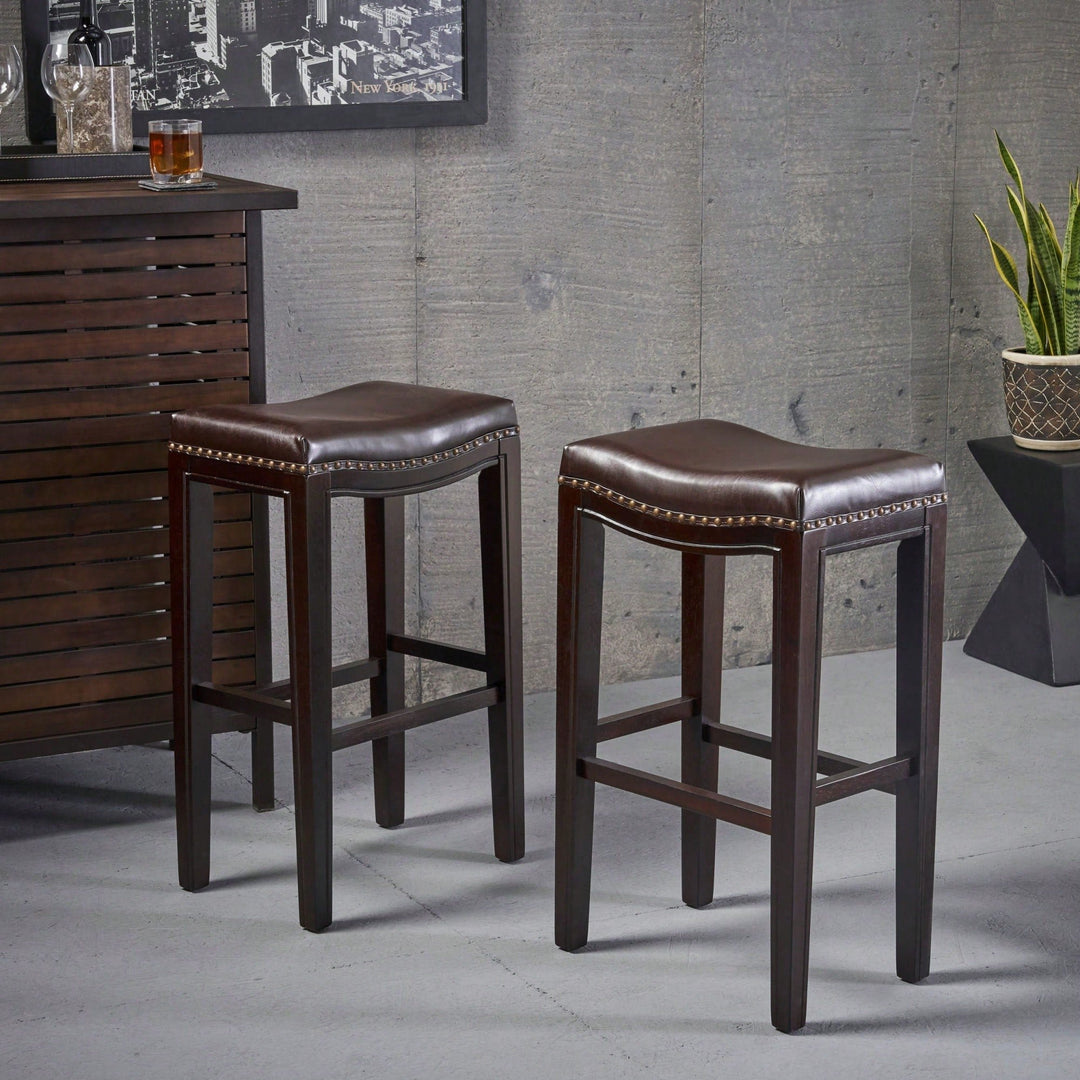 Elegant Upholstered Barstool With Studded Accents For Modern Dining Spaces Image 2