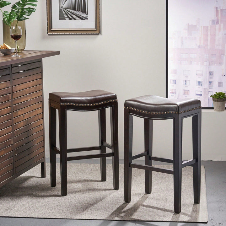 Elegant Upholstered Barstool With Studded Accents For Modern Dining Spaces Image 3