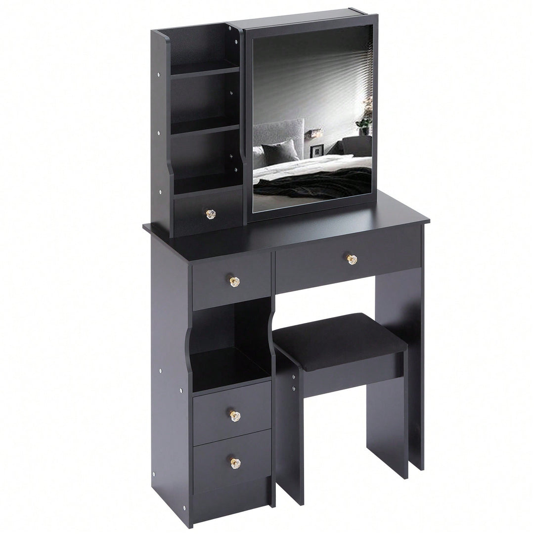 Compact Vanity Table Set with Cushioned Stool and Oversized Mirror for Small Spaces Multi-Layer Storage Certified Image 4