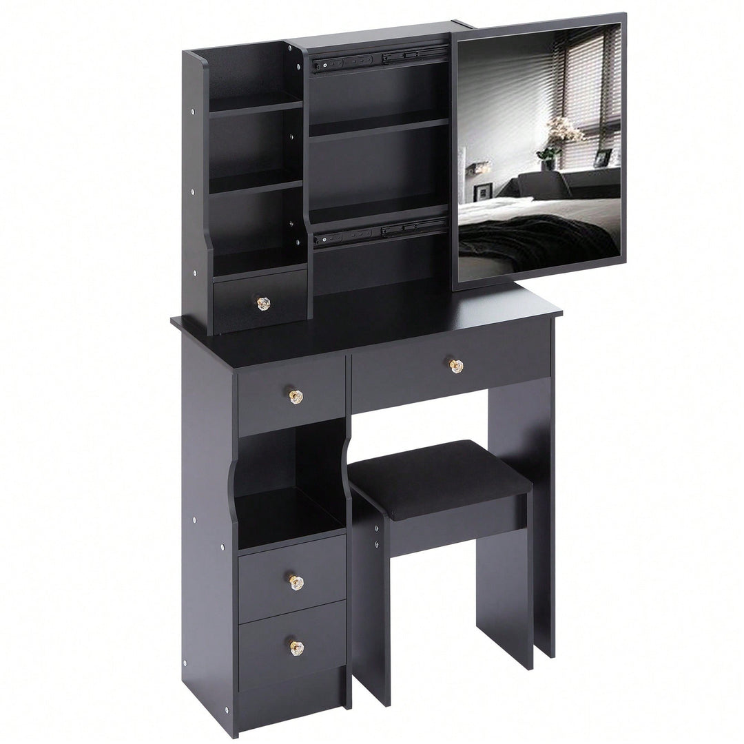 Compact Vanity Table Set with Cushioned Stool and Oversized Mirror for Small Spaces Multi-Layer Storage Certified Image 5