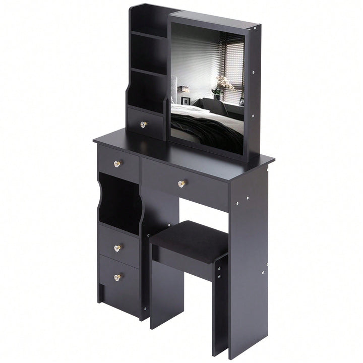 Compact Vanity Table Set with Cushioned Stool and Oversized Mirror for Small Spaces Multi-Layer Storage Certified Image 8