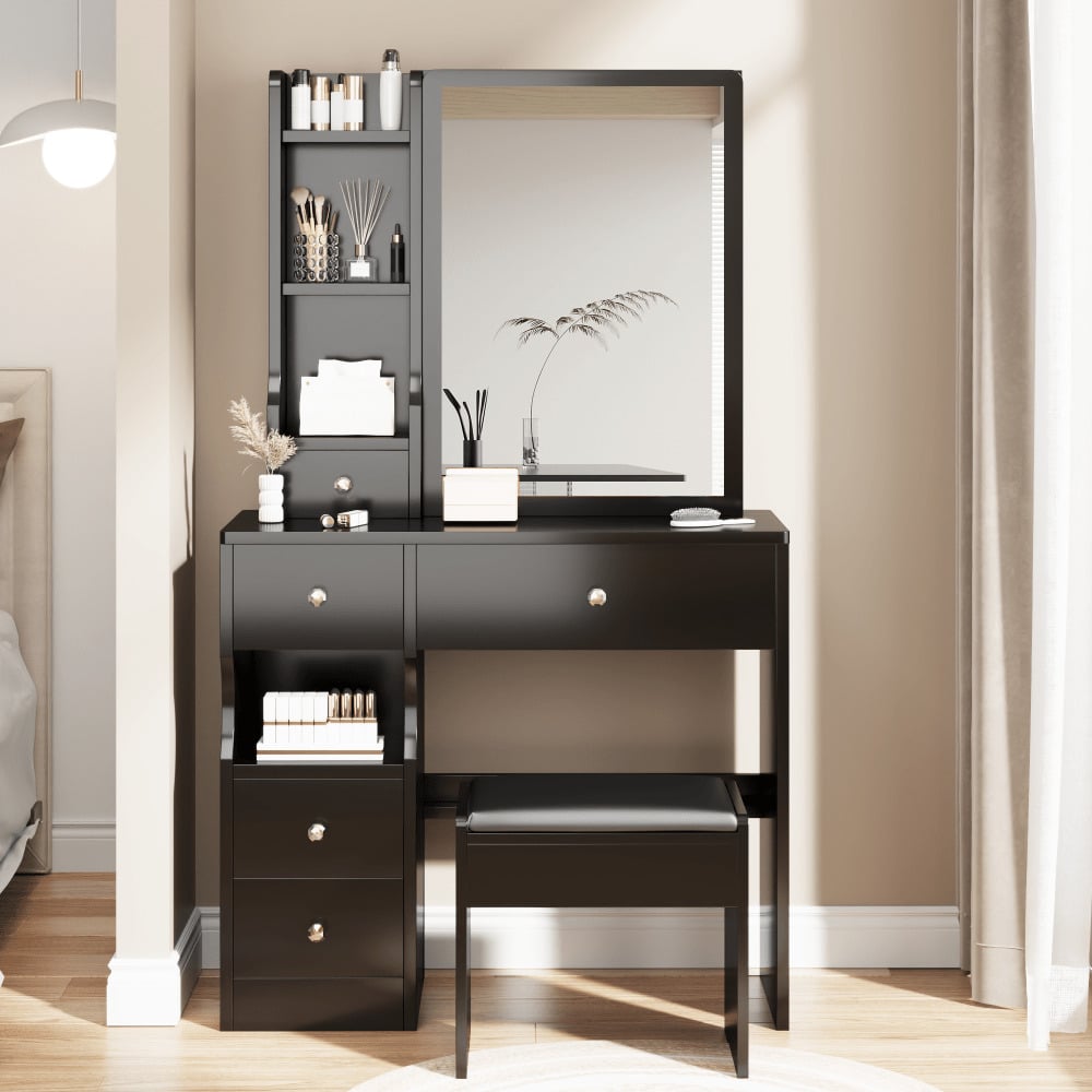 Compact Vanity Table with Cushioned Stool and Large Sliding Mirror for Girls Up to 5.6ft Tall Image 3