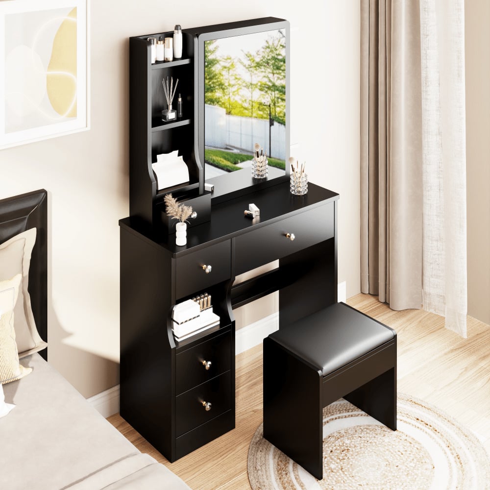 Compact Vanity Table with Cushioned Stool and Large Sliding Mirror for Girls Up to 5.6ft Tall Image 4