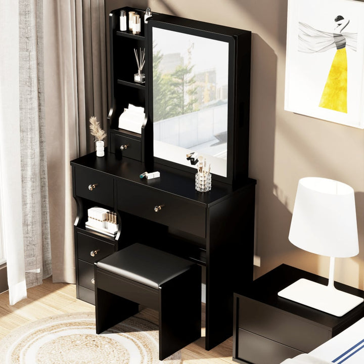 Compact Vanity Table with Cushioned Stool and Large Sliding Mirror for Girls Up to 5.6ft Tall Image 8