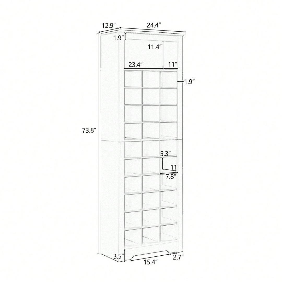 Contemporary 30 Shoe Cubby Console Tall Storage Cabinet for Hallway and Bedroom White Image 9