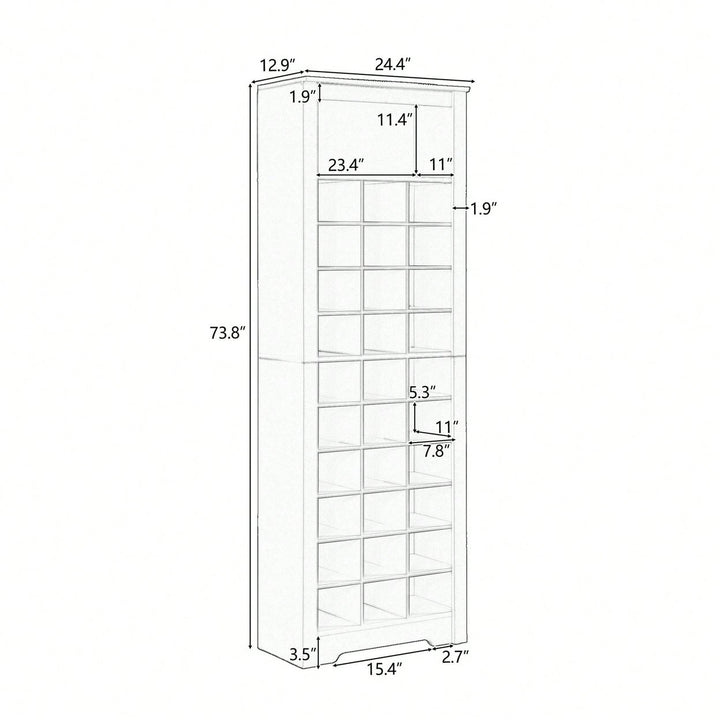 Contemporary 30 Shoe Cubby Console Tall Storage Cabinet for Hallway and Bedroom White Image 9