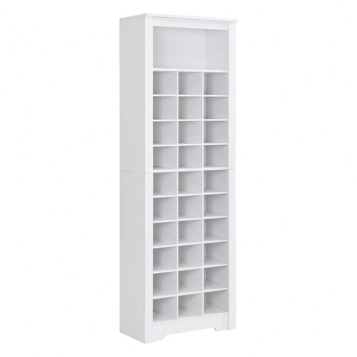 Contemporary 30 Shoe Cubby Console Tall Storage Cabinet for Hallway and Bedroom White Image 10