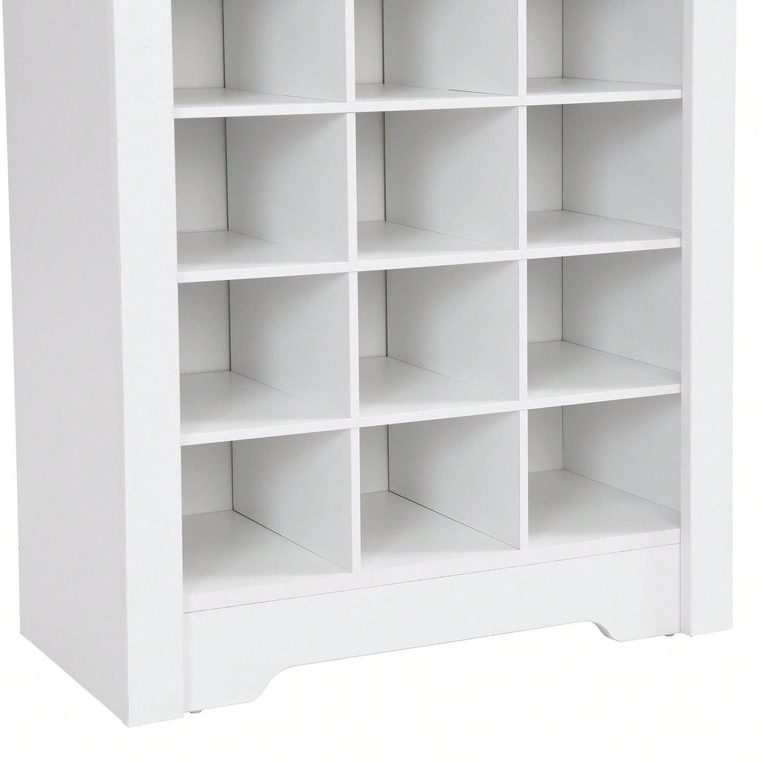 Contemporary 30 Shoe Cubby Console Tall Storage Cabinet for Hallway and Bedroom White Image 11