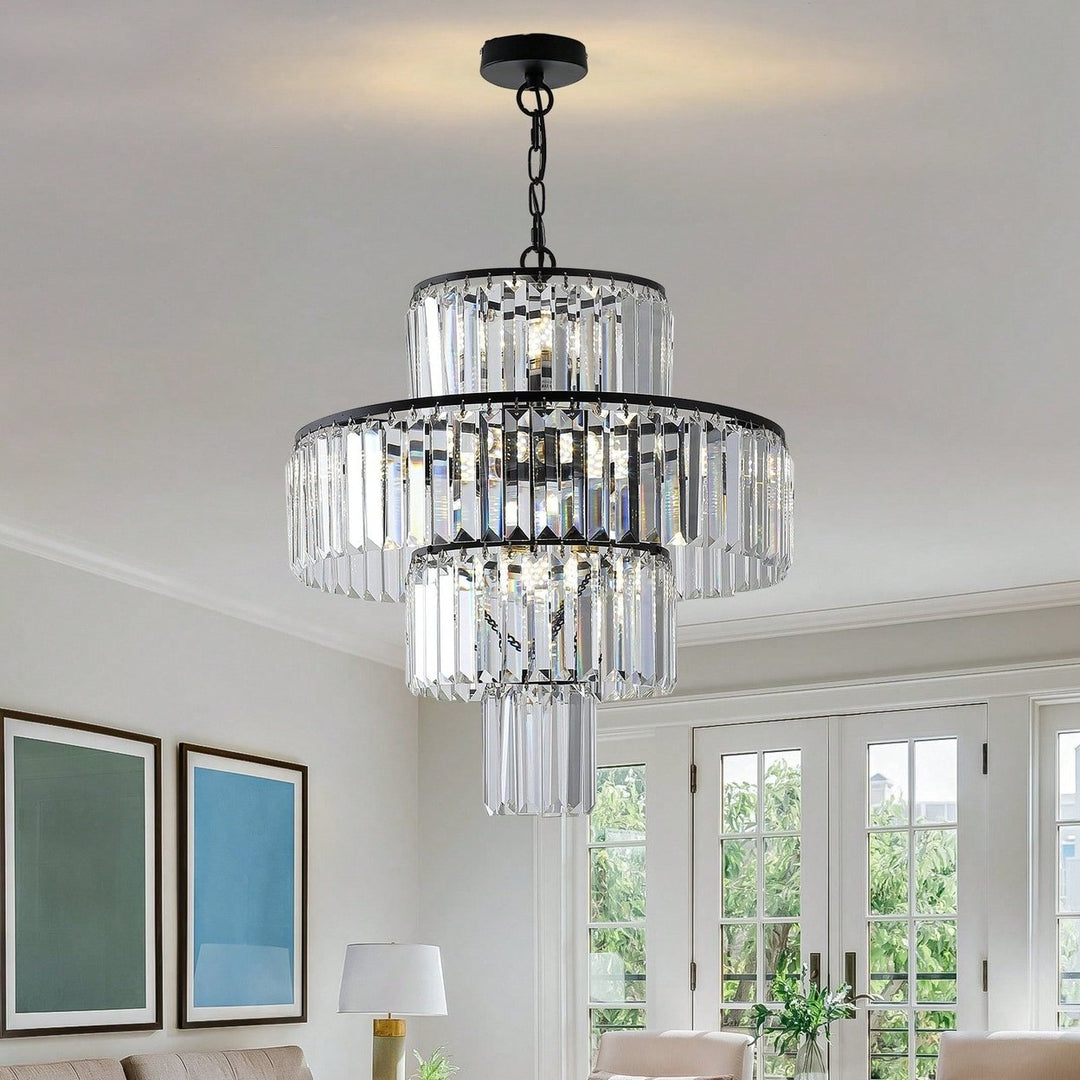 Elegant Black Crystal Chandelier Modern Pendant Light Fixture for Dining Room Bedroom Living Room 19.7 Inch Adjustable Image 1