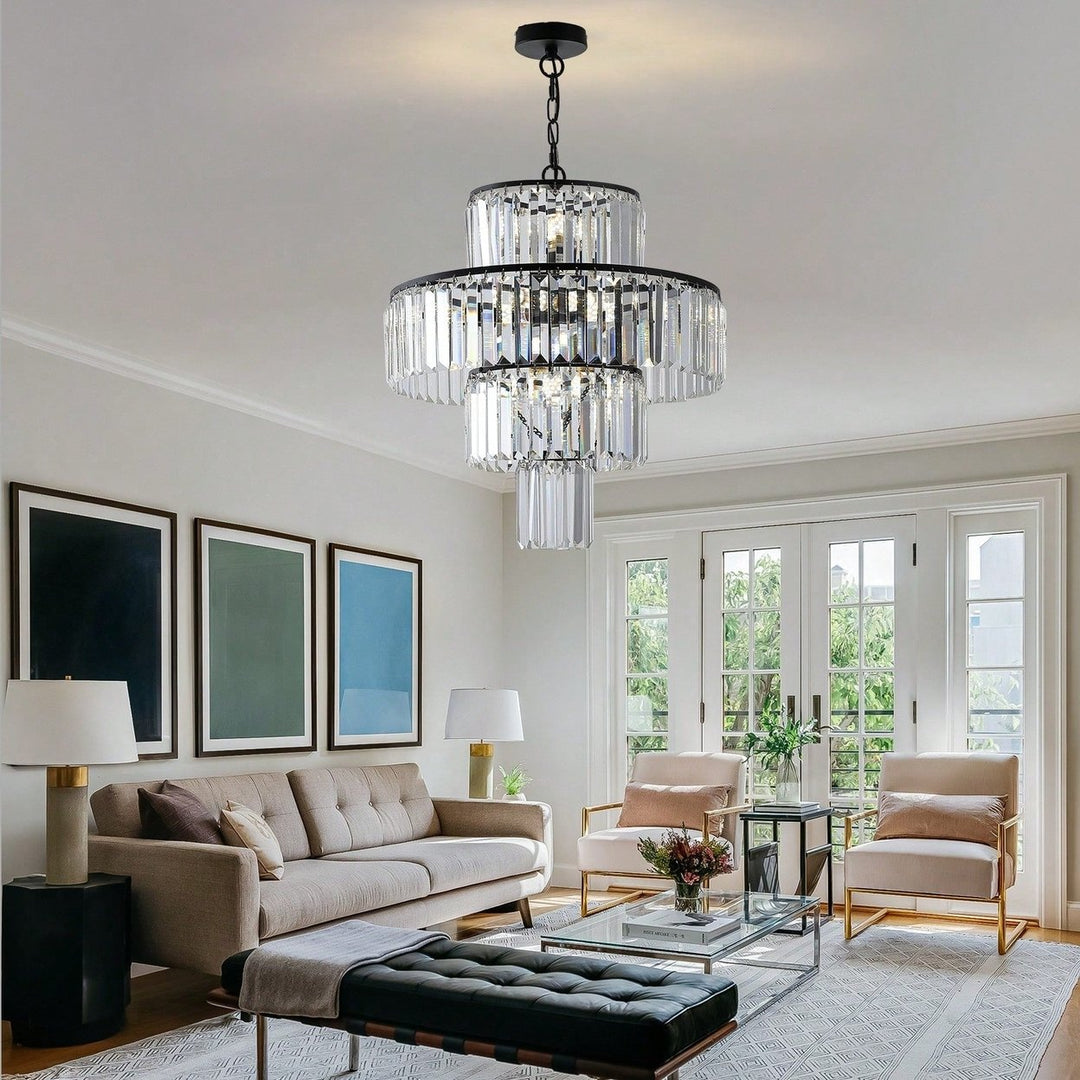 Elegant Black Crystal Chandelier Modern Pendant Light Fixture for Dining Room Bedroom Living Room 19.7 Inch Adjustable Image 2