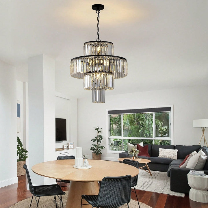 Elegant Black Crystal Chandelier Modern Pendant Light Fixture for Dining Room Bedroom Living Room 19.7 Inch Adjustable Image 3