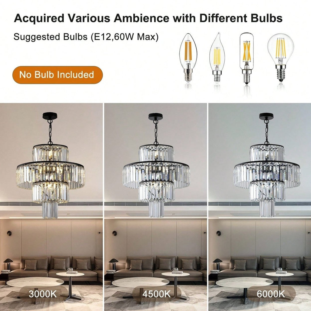 Elegant Black Crystal Chandelier Modern Pendant Light Fixture for Dining Room Bedroom Living Room 19.7 Inch Adjustable Image 6