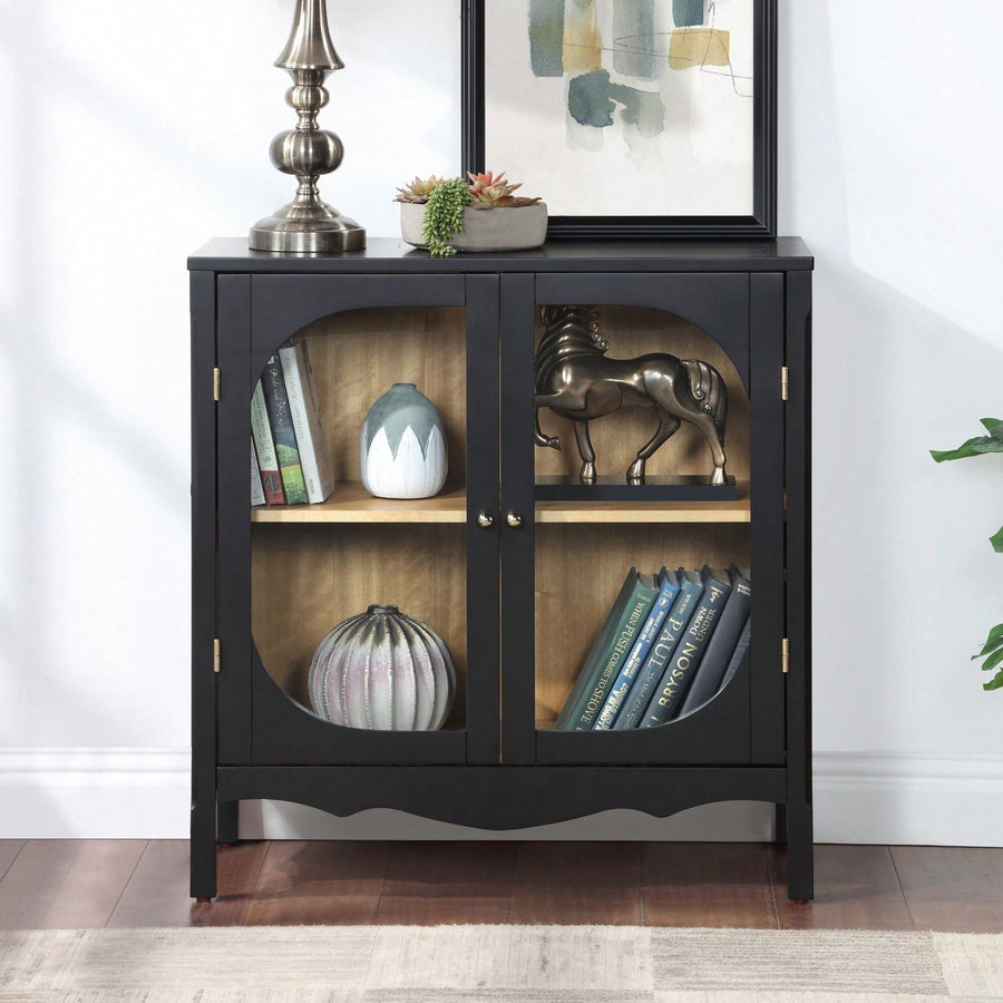 Elegant Black Storage Cabinet with Glass Doors and Adjustable Shelves for Home Office Living Room Bedroom Image 1