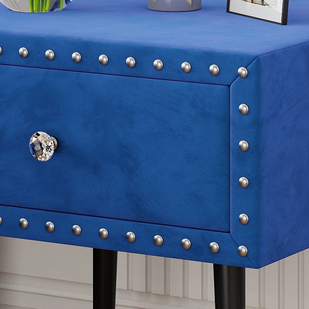 Elegant Blue Velvet Modern Nightstands Set Of 2 With Drawer And Crystal Handle - Stylish Storage For Bedroom Image 11