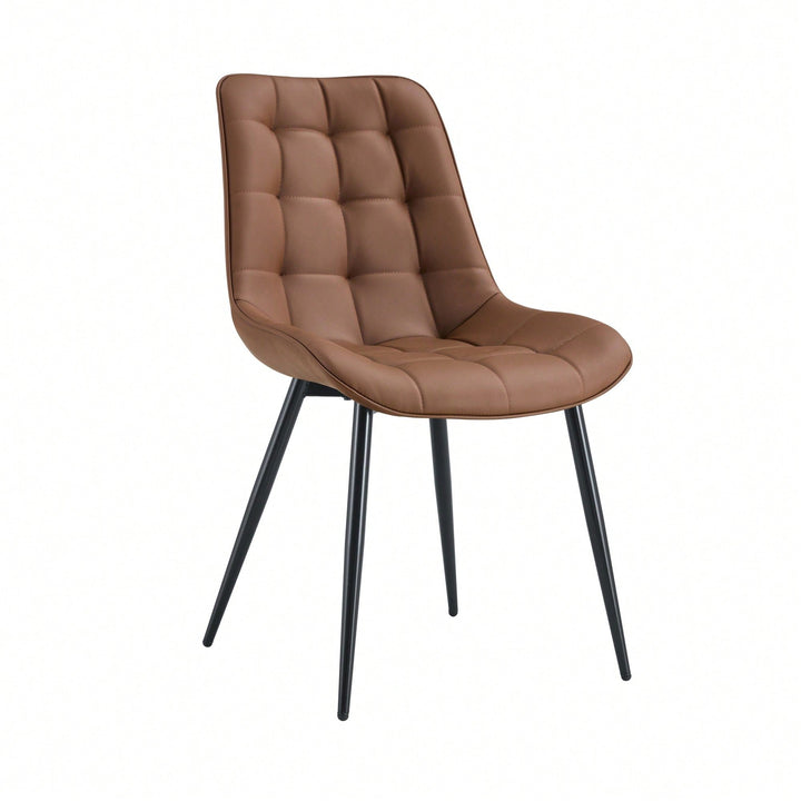 Elegant Brown Fabric Dining Chair With Chic Grid Design Image 1