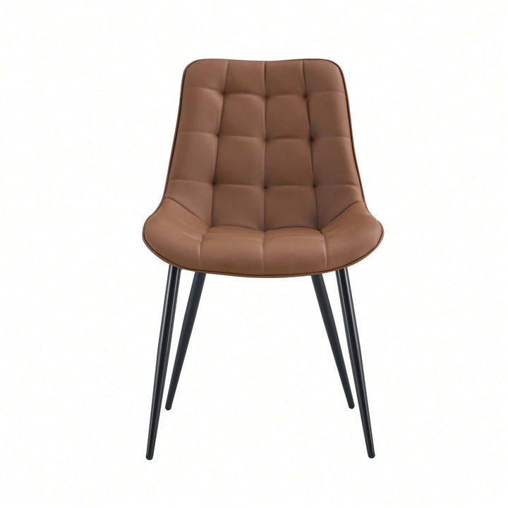 Elegant Brown Fabric Dining Chair With Chic Grid Design Image 2