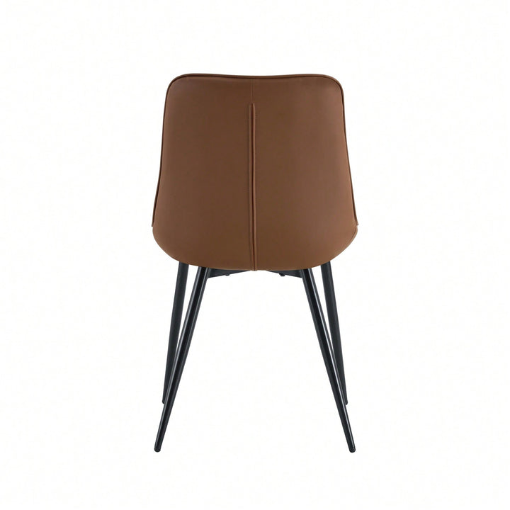 Elegant Brown Fabric Dining Chair With Chic Grid Design Image 4