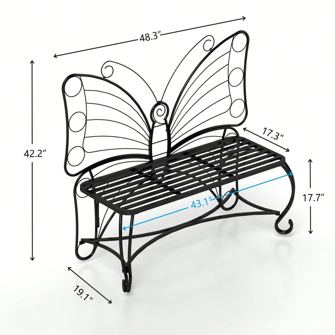 Elegant Cast Metal Butterfly Garden Bench  Stylish Outdoor Seating For Patios, Yards, Parks, And Entryways Image 6