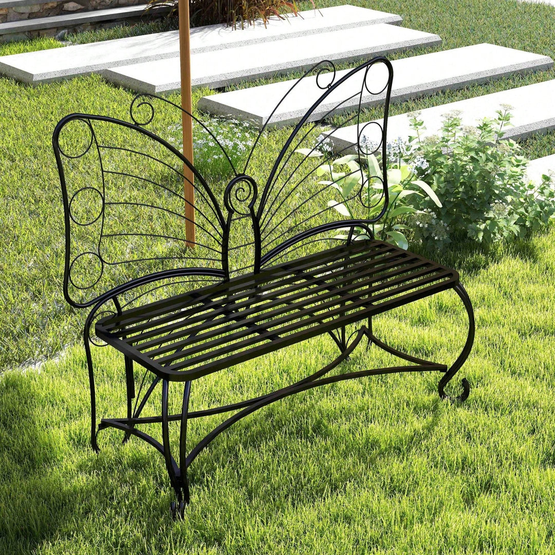 Elegant Cast Metal Butterfly Garden Bench  Stylish Outdoor Seating For Patios, Yards, Parks, And Entryways Image 7