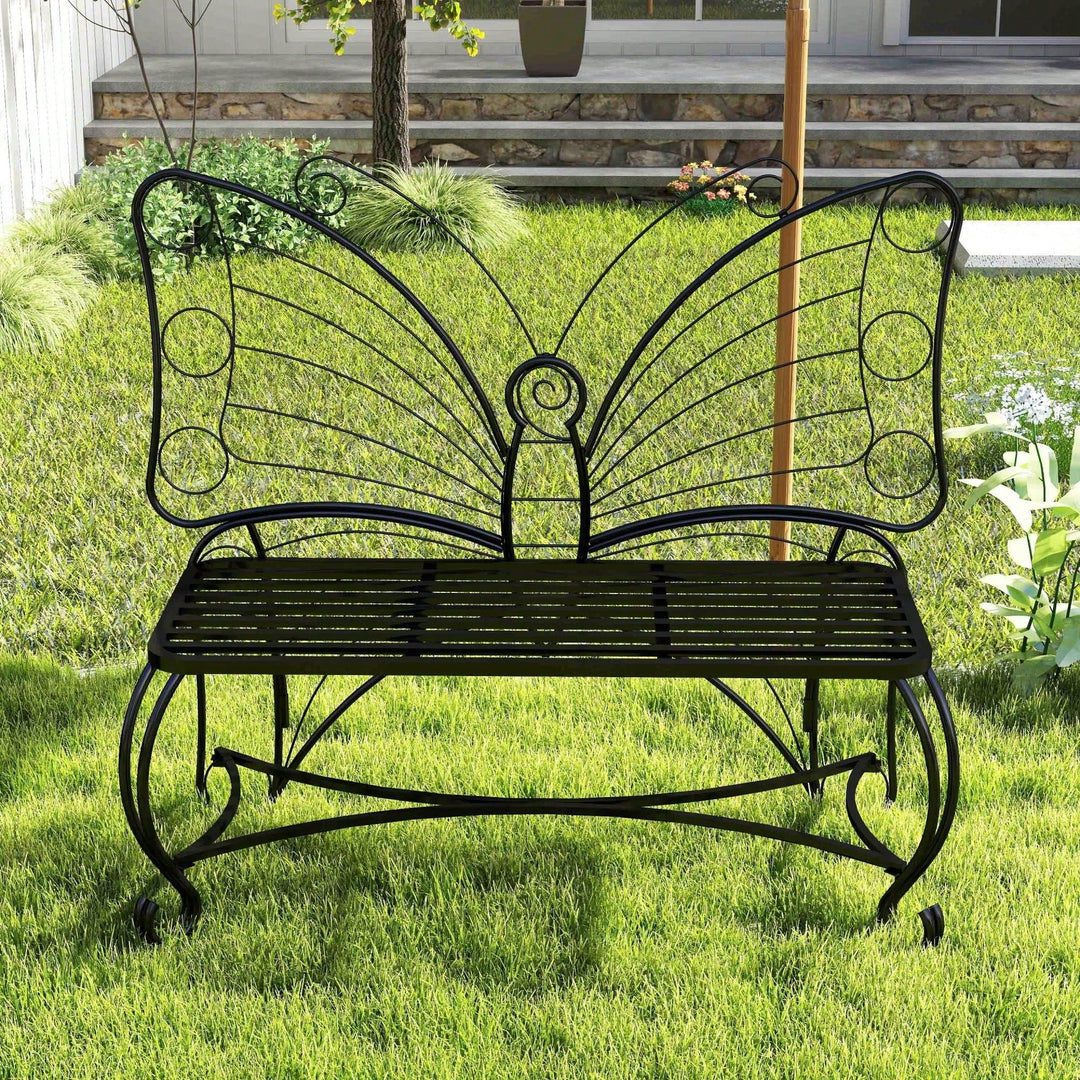 Elegant Cast Metal Butterfly Garden Bench  Stylish Outdoor Seating For Patios, Yards, Parks, And Entryways Image 8