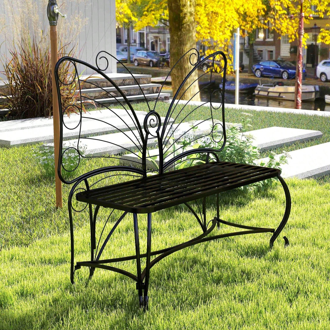 Elegant Cast Metal Butterfly Garden Bench  Stylish Outdoor Seating For Patios, Yards, Parks, And Entryways Image 9