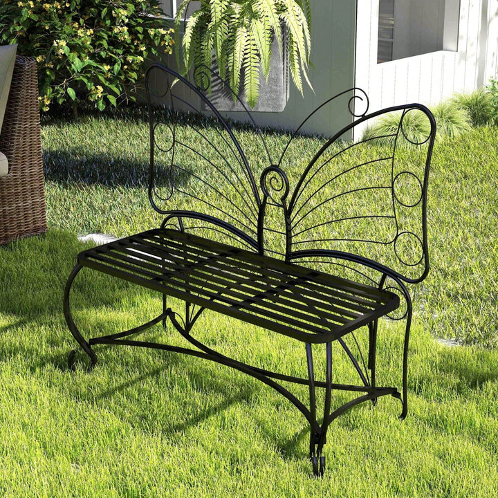 Elegant Cast Metal Butterfly Garden Bench  Stylish Outdoor Seating For Patios, Yards, Parks, And Entryways Image 10