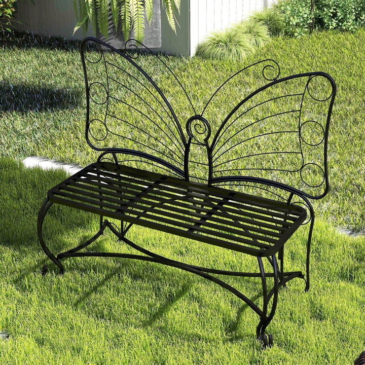 Elegant Cast Metal Butterfly Garden Bench  Stylish Outdoor Seating For Patios, Yards, Parks, And Entryways Image 11