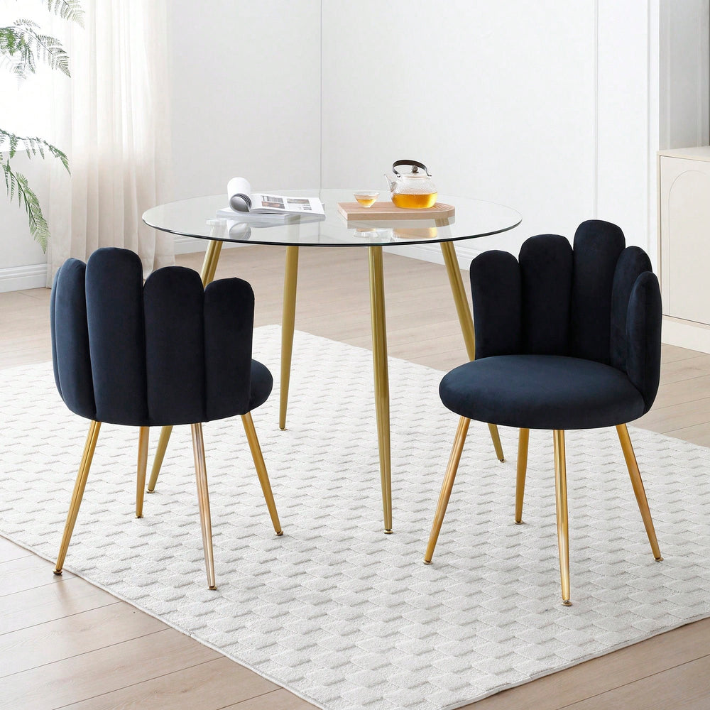 Elegant Velvet Dining Chairs Set Of 2 With Woven Backrest And Golden Metal Legs For Living Room Kitchen Bedroom Image 2