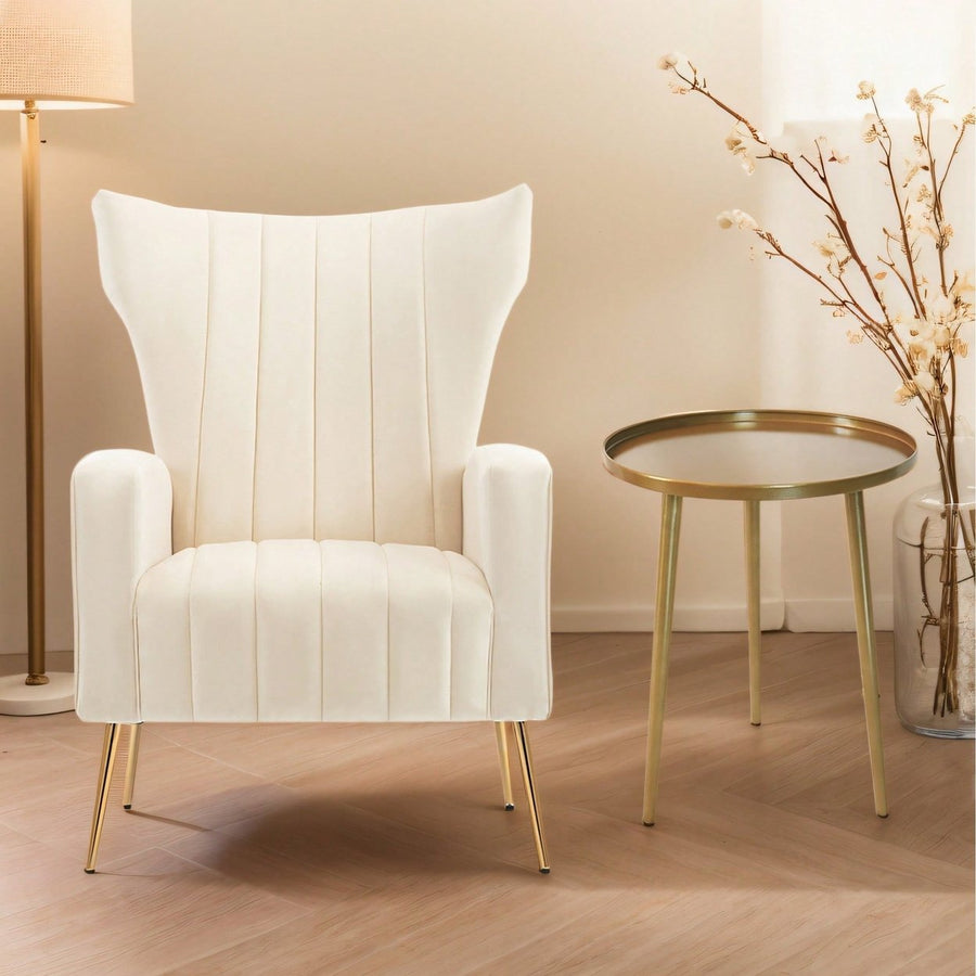 Elegant Velvet Wingback Accent Chair With Gold Legs - Upholstered Arm Chair For Living Room And Image 1