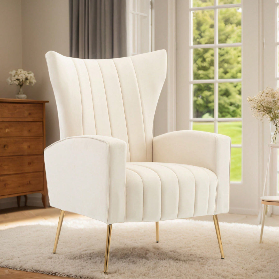 Elegant Velvet Wingback Accent Chair With Gold Legs - Upholstered Arm Chair For Living Room And Image 5