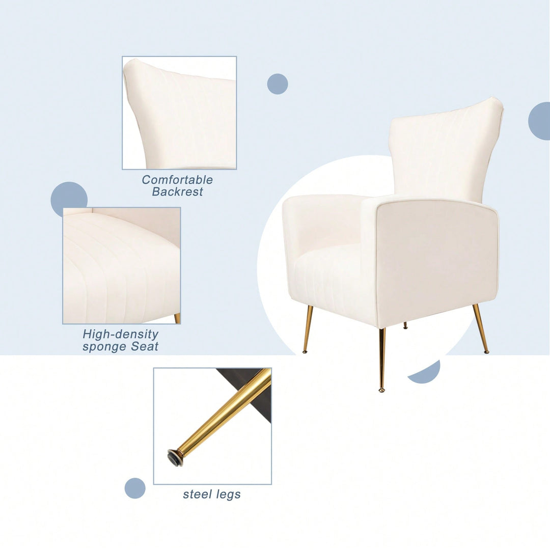 Elegant Velvet Wingback Accent Chair With Gold Legs - Upholstered Arm Chair For Living Room And Image 7