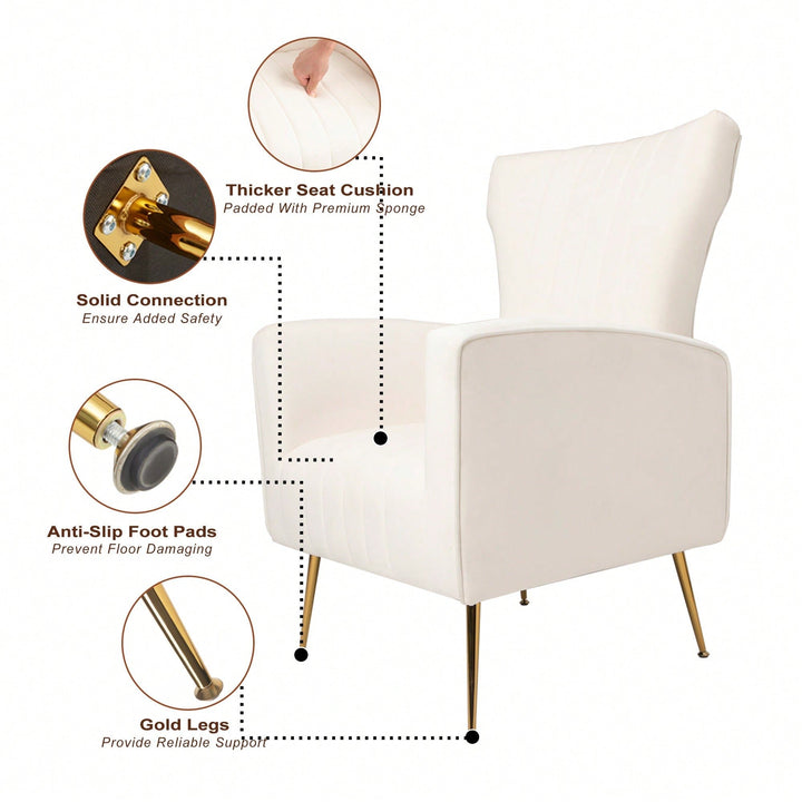 Elegant Velvet Wingback Accent Chair With Gold Legs - Upholstered Arm Chair For Living Room And Image 8