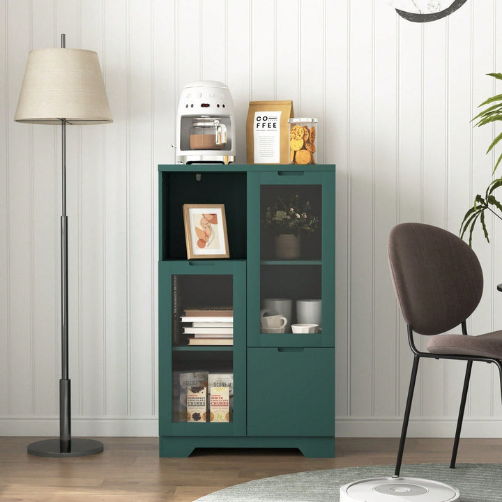 Elegant Wooden Floor Cabinet With Dual Glass Doors And Ample Storage Space  Perfect For Living Room, Bathroom, Or Image 1