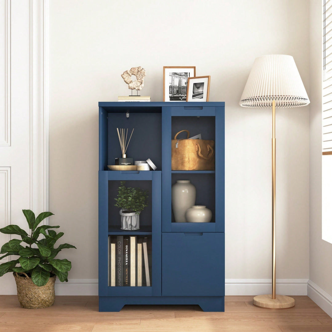 Elegant Wooden Floor Cabinet With Dual Glass Doors And Ample Storage Space  Perfect For Living Room, Bathroom, Or Image 2