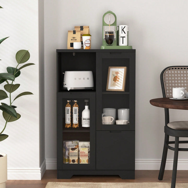 Elegant Wooden Floor Cabinet With Dual Glass Doors And Ample Storage Space  Perfect For Living Room, Bathroom, Or Image 3