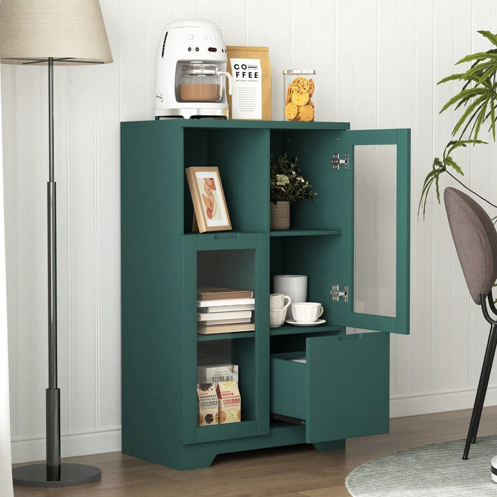 Elegant Wooden Floor Cabinet With Dual Glass Doors And Ample Storage Space  Perfect For Living Room, Bathroom, Or Image 5