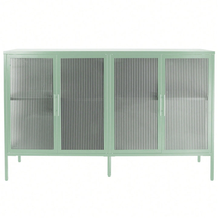 Elegant Light Green 4-Door Tempered Glass Cabinet With Adjustable Shelves And Anti-Tip Feet For Dust-Free Kitchen Image 1