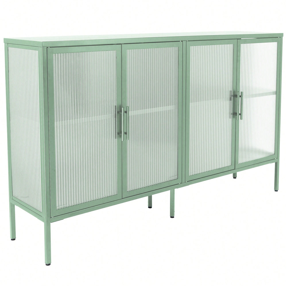 Elegant Light Green 4-Door Tempered Glass Cabinet With Adjustable Shelves And Anti-Tip Feet For Dust-Free Kitchen Image 2