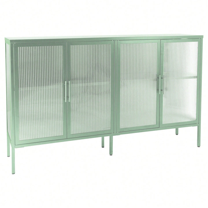 Elegant Light Green 4-Door Tempered Glass Cabinet With Adjustable Shelves And Anti-Tip Feet For Dust-Free Kitchen Image 3