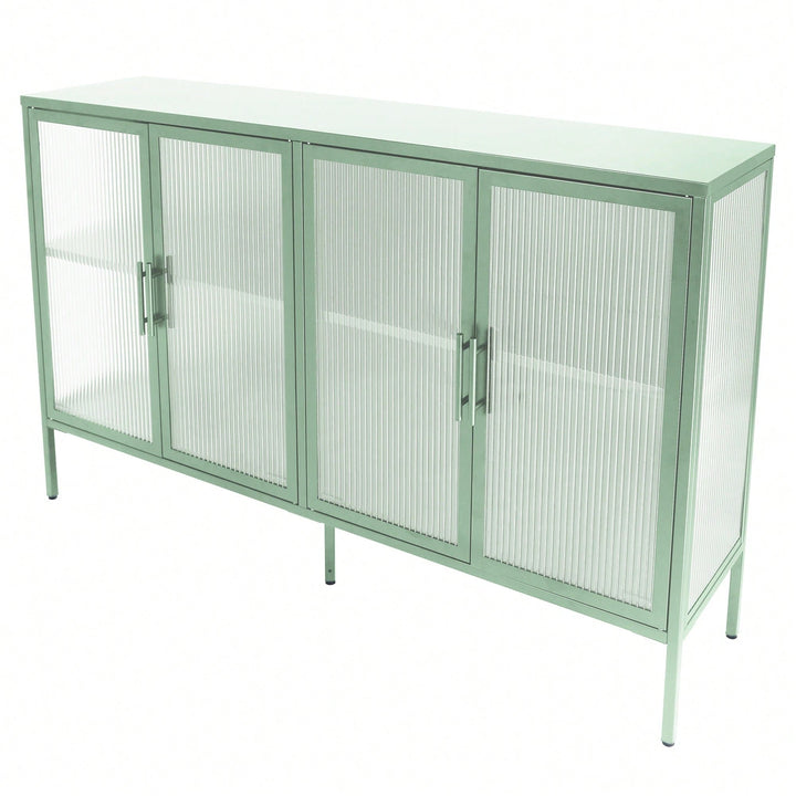 Elegant Light Green 4-Door Tempered Glass Cabinet With Adjustable Shelves And Anti-Tip Feet For Dust-Free Kitchen Image 4