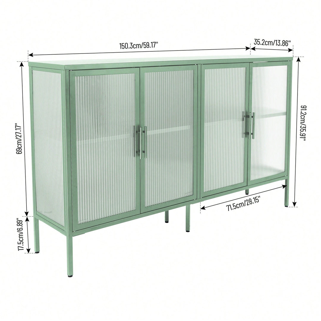 Elegant Light Green 4-Door Tempered Glass Cabinet With Adjustable Shelves And Anti-Tip Feet For Dust-Free Kitchen Image 5