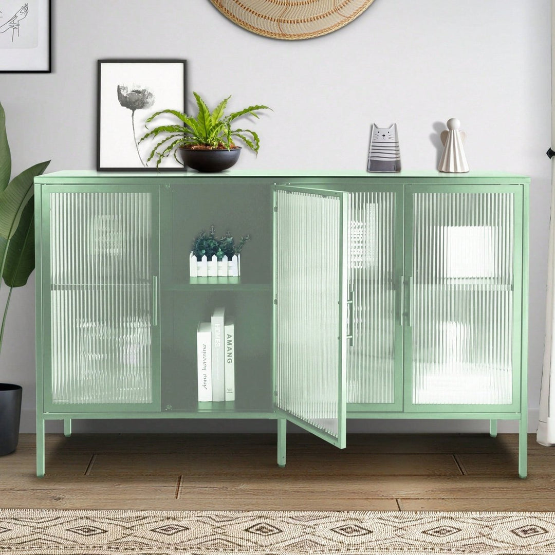 Elegant Light Green 4-Door Tempered Glass Cabinet With Adjustable Shelves And Anti-Tip Feet For Dust-Free Kitchen Image 9