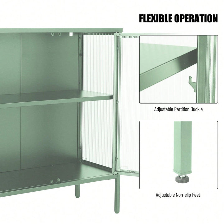 Elegant Light Green 4-Door Tempered Glass Cabinet With Adjustable Shelves And Anti-Tip Feet For Dust-Free Kitchen Image 11