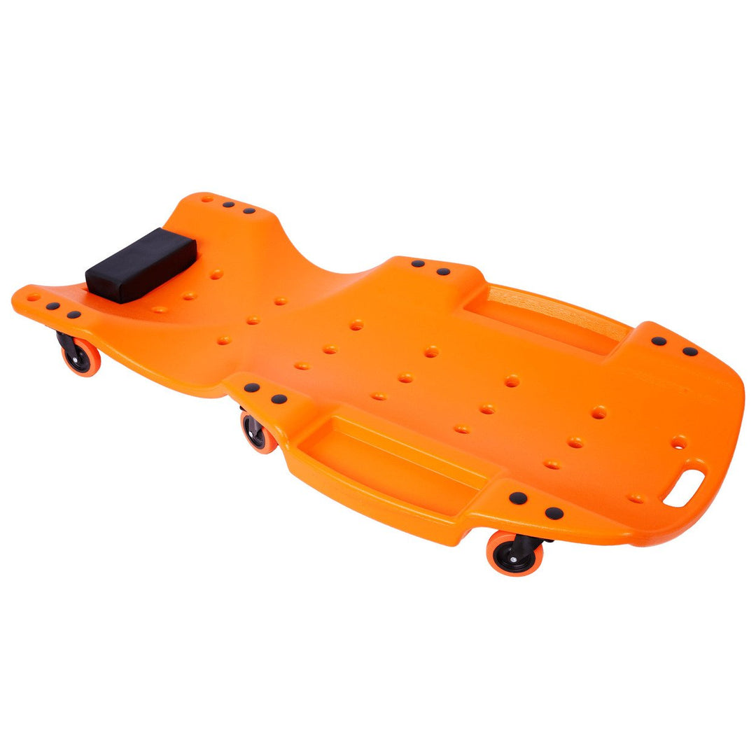 Ergonomic 48-Inch Plastic Creeper With Padded Headrest And Dual Tool Trays - 440 Lbs Capacity, Orange Image 2