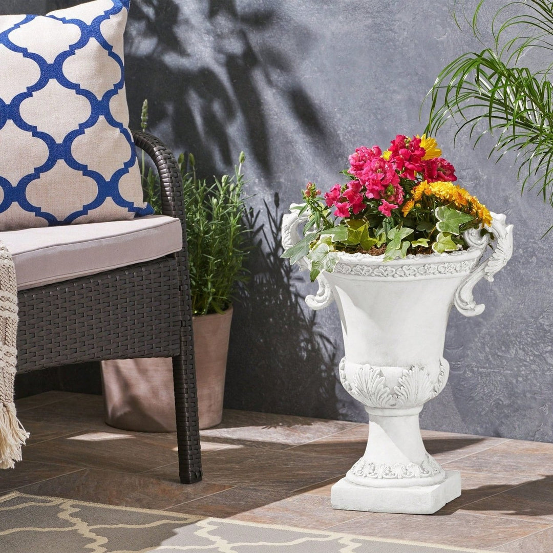 Elegant Lightweight Concrete Garden Urn Planter With Roman Design And Drainage Hole For Indoor And Outdoor Use Image 6