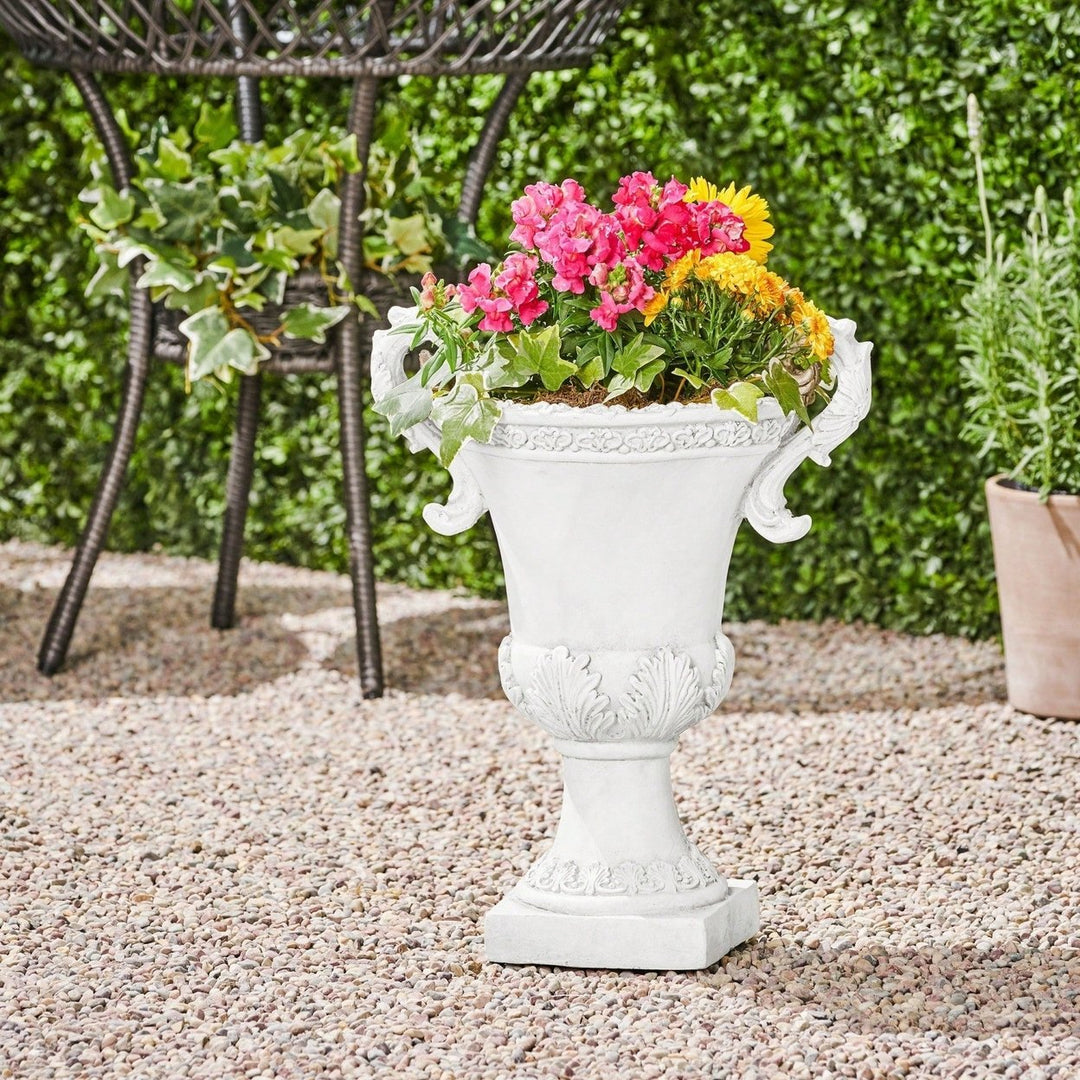 Elegant Lightweight Concrete Garden Urn Planter With Roman Design And Drainage Hole For Indoor And Outdoor Use Image 7