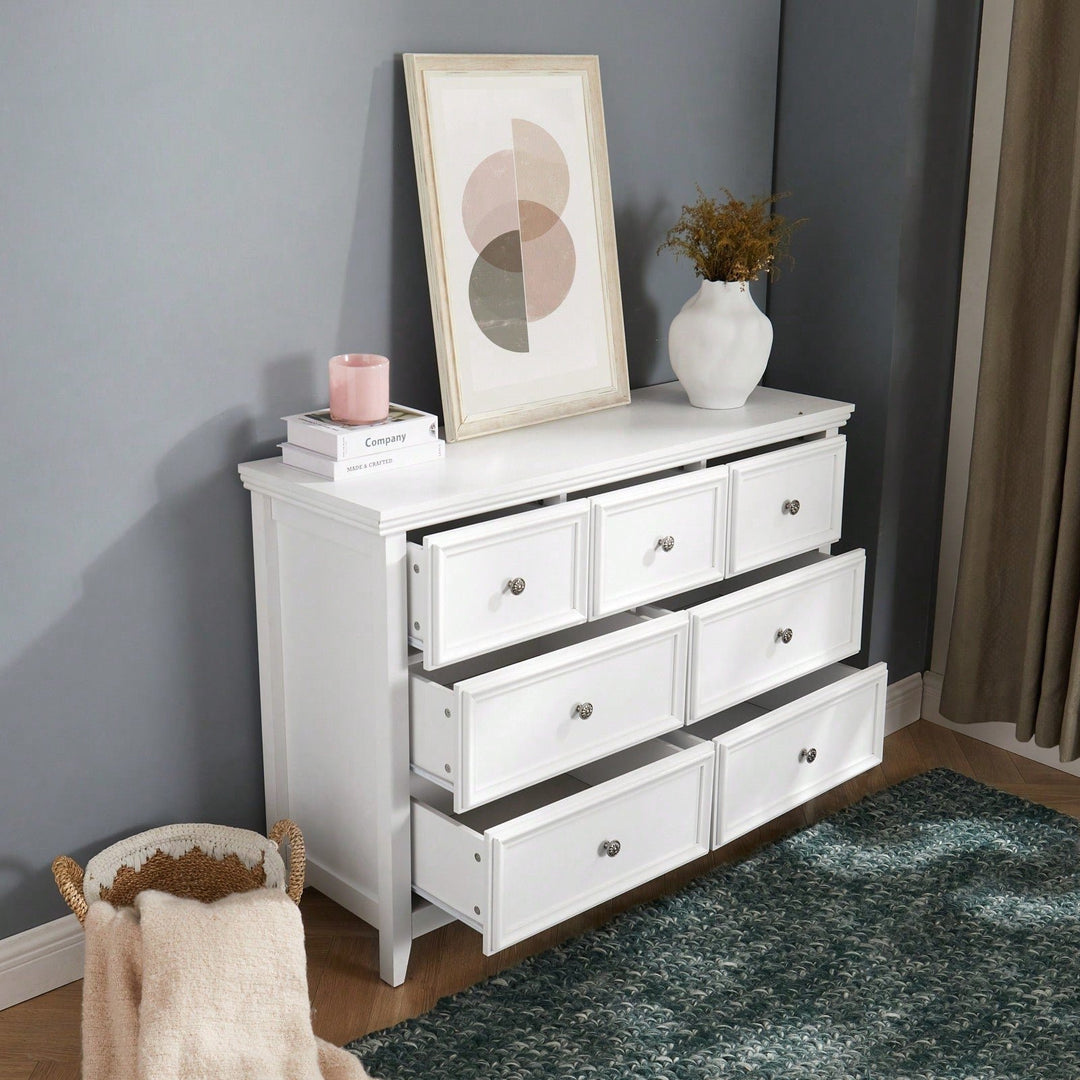 Farmhouse 7 Drawer Dresser for Bedroom and Closet Storage with Smooth Glide Drawers and Metal Handles 47 Inch White Image 5