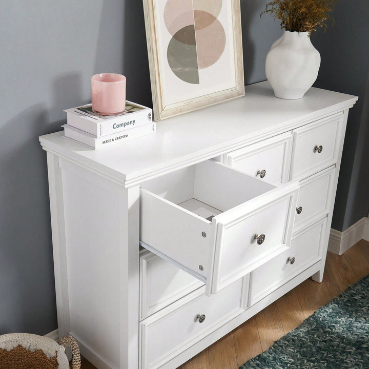 Farmhouse 7 Drawer Dresser for Bedroom and Closet Storage with Smooth Glide Drawers and Metal Handles 47 Inch White Image 6