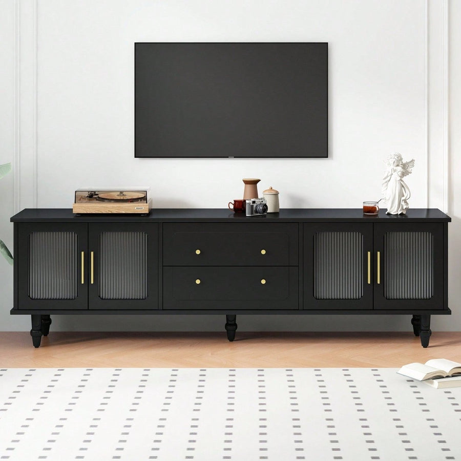 Fluted Glass Retro TV Stand for TVs Up to 78 Inch Media Console with Storage Drawers and Cabinets Image 1