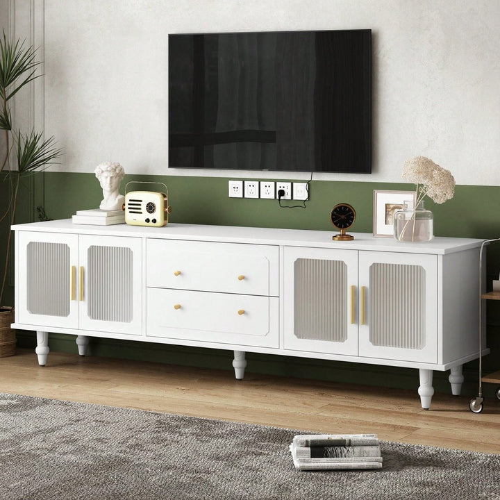 Fluted Glass Retro TV Stand for TVs Up to 78 Inch Media Console with Storage Drawers and Cabinets Image 7